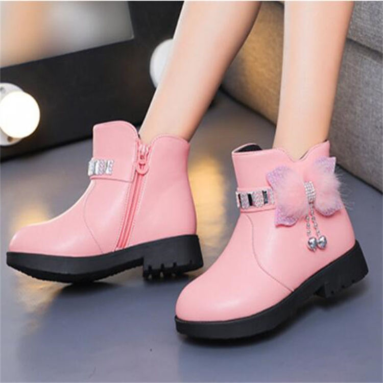 Autumn Winter Kids Shoes Cute Bow Children Martin Boots Leather Side Zipper Toddler Baby Ankle Boot Fashion Boys Girls Snow Boots