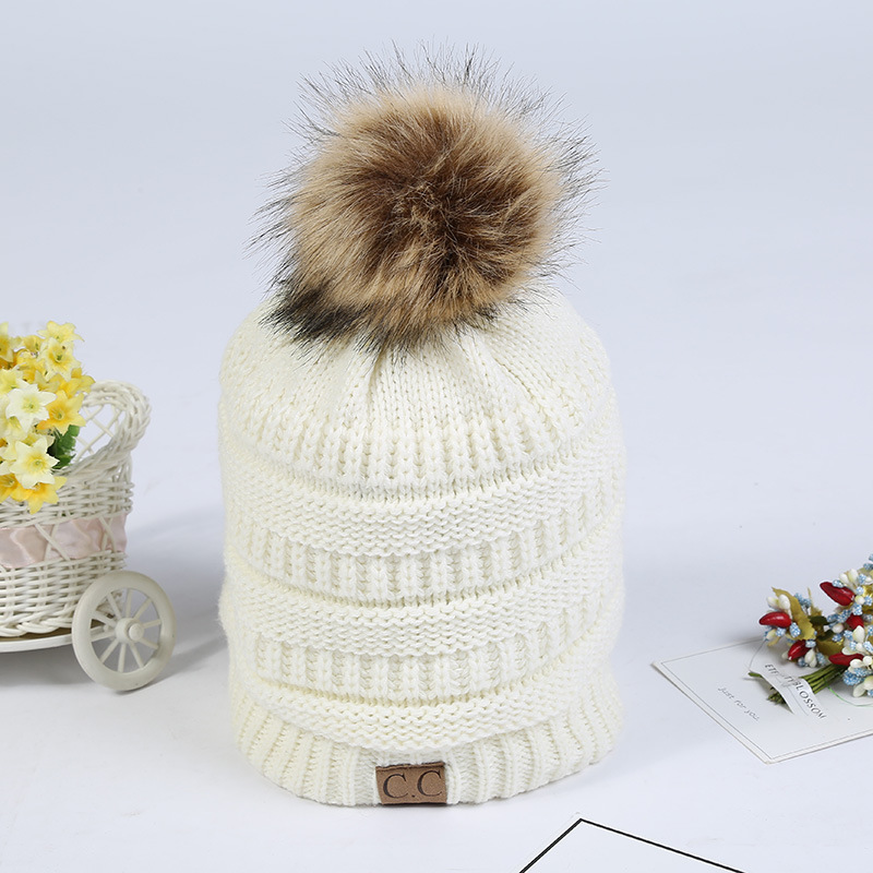 Factory wholesale 9-color CC wool cap plush warm wool ball cap winter knitted cap