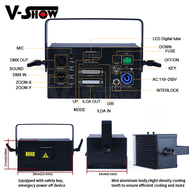 V-Show Animation 1W laserlicht RGB krachtige podiumverlichting projector DMX512 ILDA Voor disco, bruiloftsevenementen