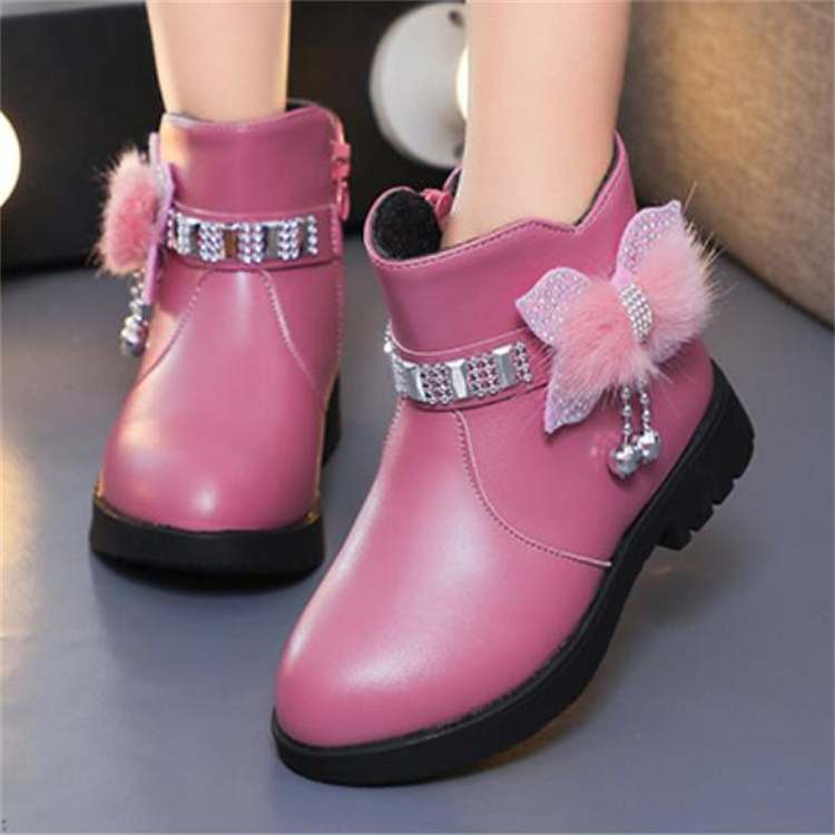Autumn Winter Kids Shoes Cute Bow Children Martin Boots Leather Side Zipper Toddler Baby Ankle Boot Fashion Boys Girls Snow Boots