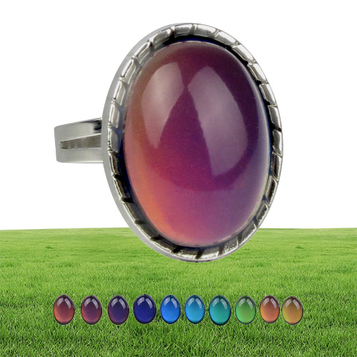 Large oval crystal mood ring Jewelry high quality stainless steel color changing ring adjustable298m8918213