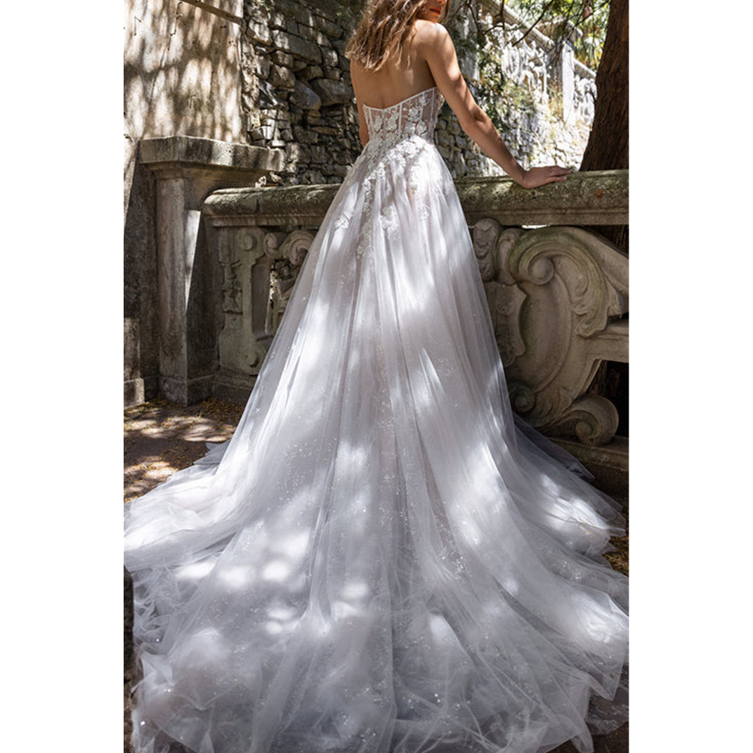 Floral Lace Wedding Dresses A-Line Split Sweetheart Bridal Gowns Vintage Appliques Bride Vestidos Dovias Boda Backless