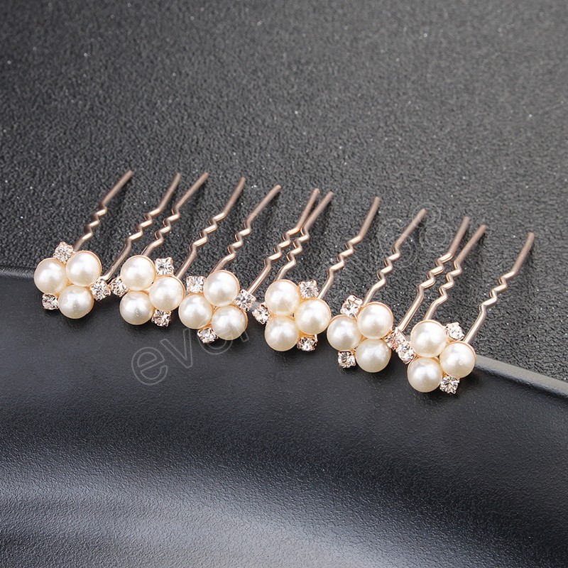 U-shape Hairpin Set For Women Simple Pearl Hair Clip Fashion Girls Crystal Tiaras Wedding Hair Ornament Bridal Hair Jewelry