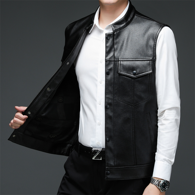 Autumn Vest New Men's PU Faux Leather Coats Zipper Motorcycle Waistcoat Vests Sleeveless Leather Jacket Outerwear Tops XXXXL Fashion Men's Clothing