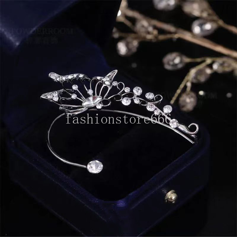 Sparkling Butterfly Earring For Women Rhinestone Crystal Ear Clip Buckle Without Piercing Earring Party Wedding Ear Jewelry