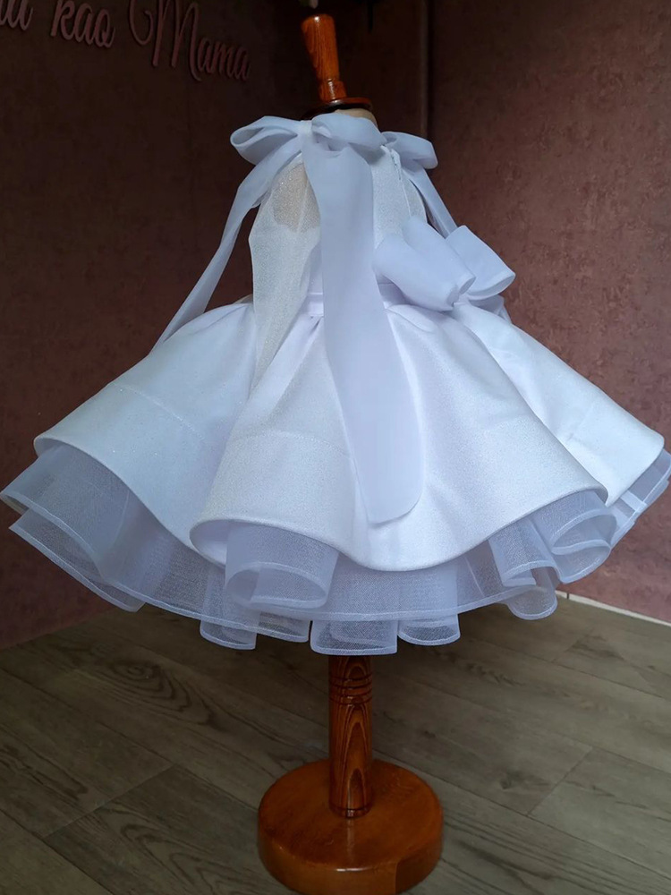 2023 Beyaz Balo Elbise Çiçek Kız Elbise Balo Elbise Saten Kısa Tutu Vintage Küçük Kız Peageant Elbise Elbise ZJ418