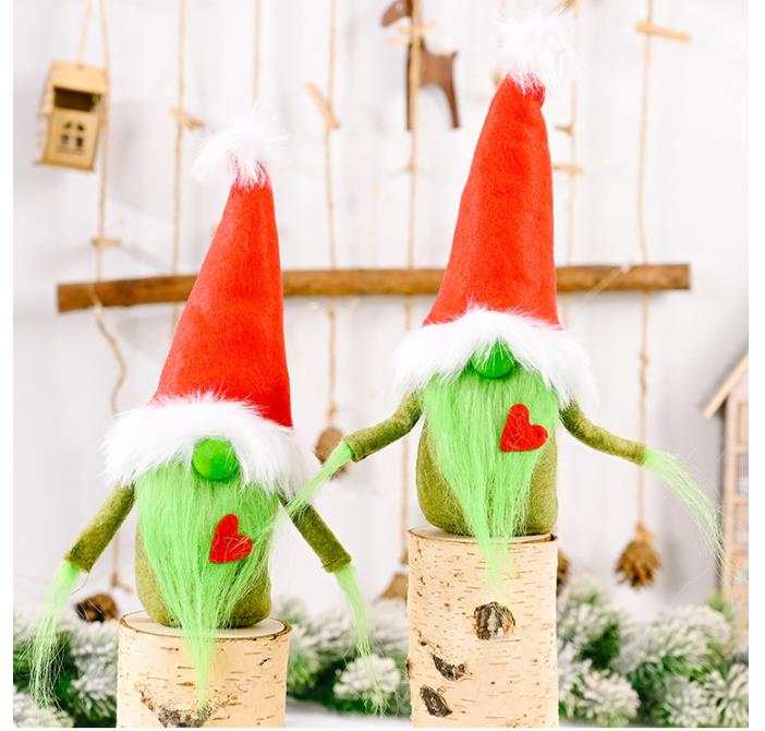 Party Favor Christmas Grinch Poupées sans visage Gnome Décorations Barbe verte Peluche Elf Poupée à la main Santa Noël Plateau à plusieurs niveaux Décor de table en gros SN5300