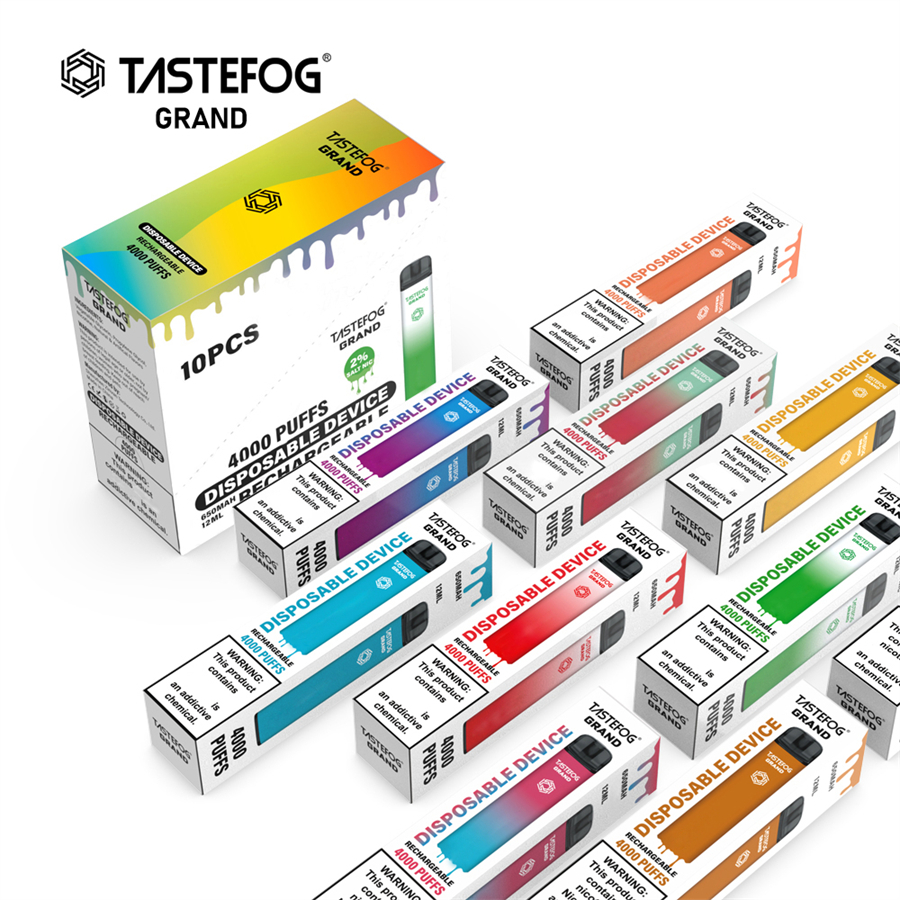 Оптовая продажа с фабрики Tastefog Grand 4000 затяжек Одноразовая ручка Vape Pen 2% пара 4K Vape 650 мАч Тип-C Перезаряжаемая одноразовая мини-электронная сигарета