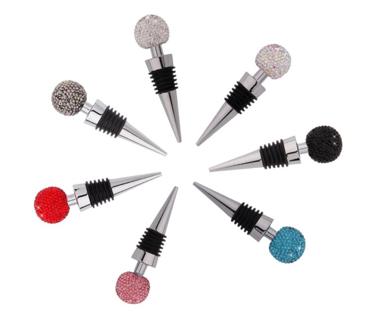 Rhinestone Bottle Stopper rostfritt stål Small Round Ball Crystal Diamond Wine Stoppers Wedding Party Gifts for Bar Tools SN5294