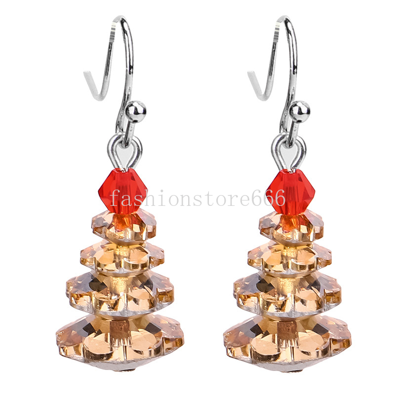 Nueva moda, pendientes de cristal para árbol de Navidad, pendientes coloridos con diamantes de imitación para mujer, pendientes colgantes para árbol de Navidad, joyería para fiesta y vacaciones para chica