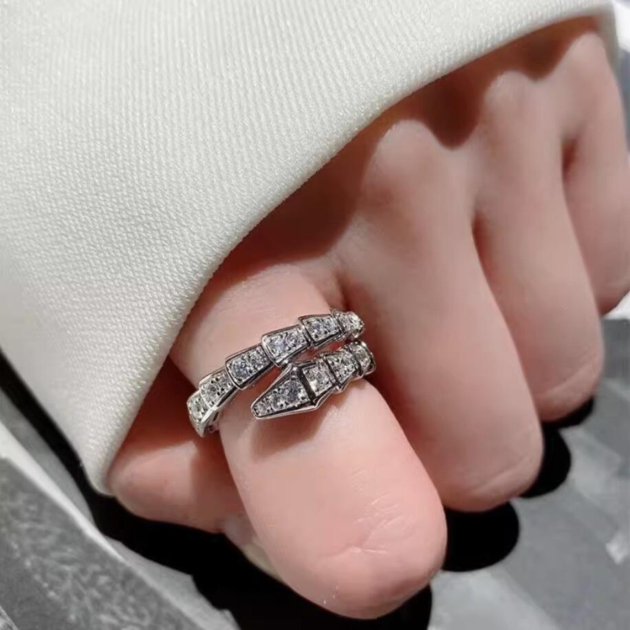 Luxury Snake bracelet classic jewelry 925 sterling silver zircon double ring snake bone ring Women's personalized high-end fashion brand