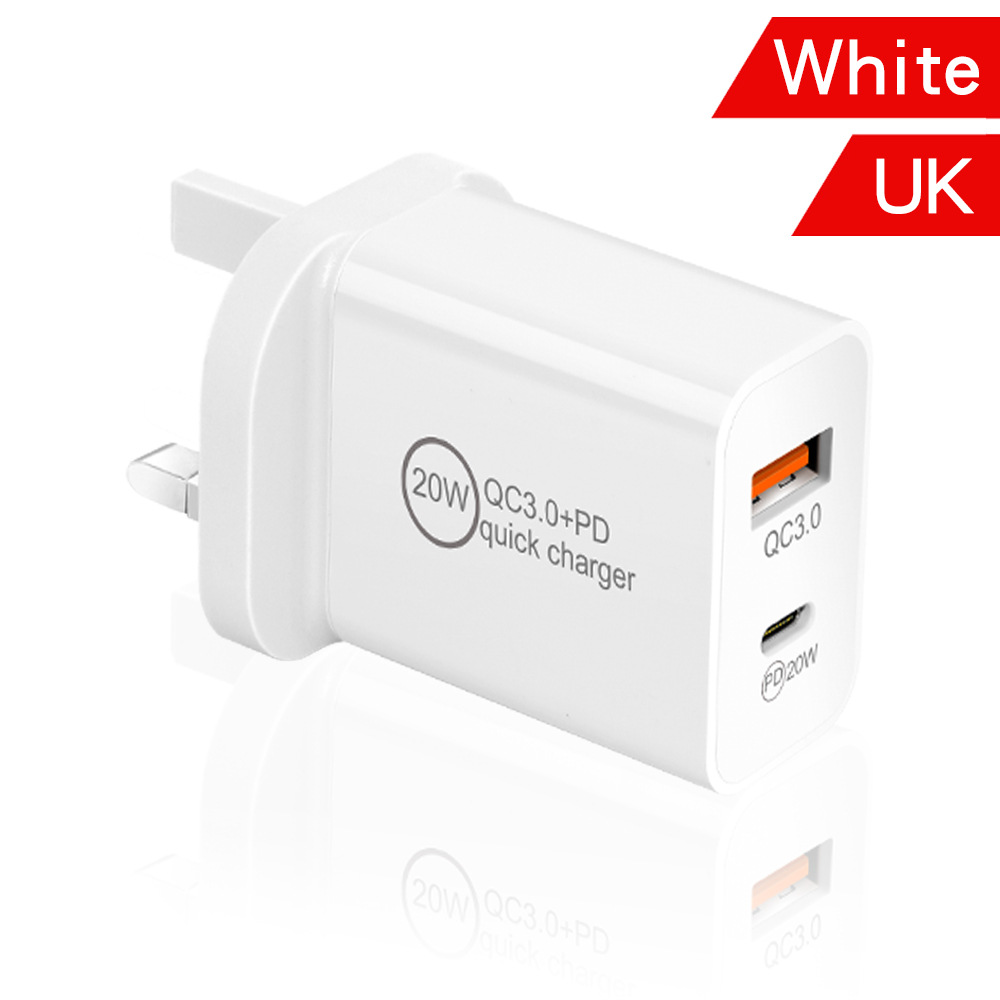 USB + Type-C 20W PD Wall Charger Adapter Real 20W PD Szybki adapter ładujący US UE UK Plug