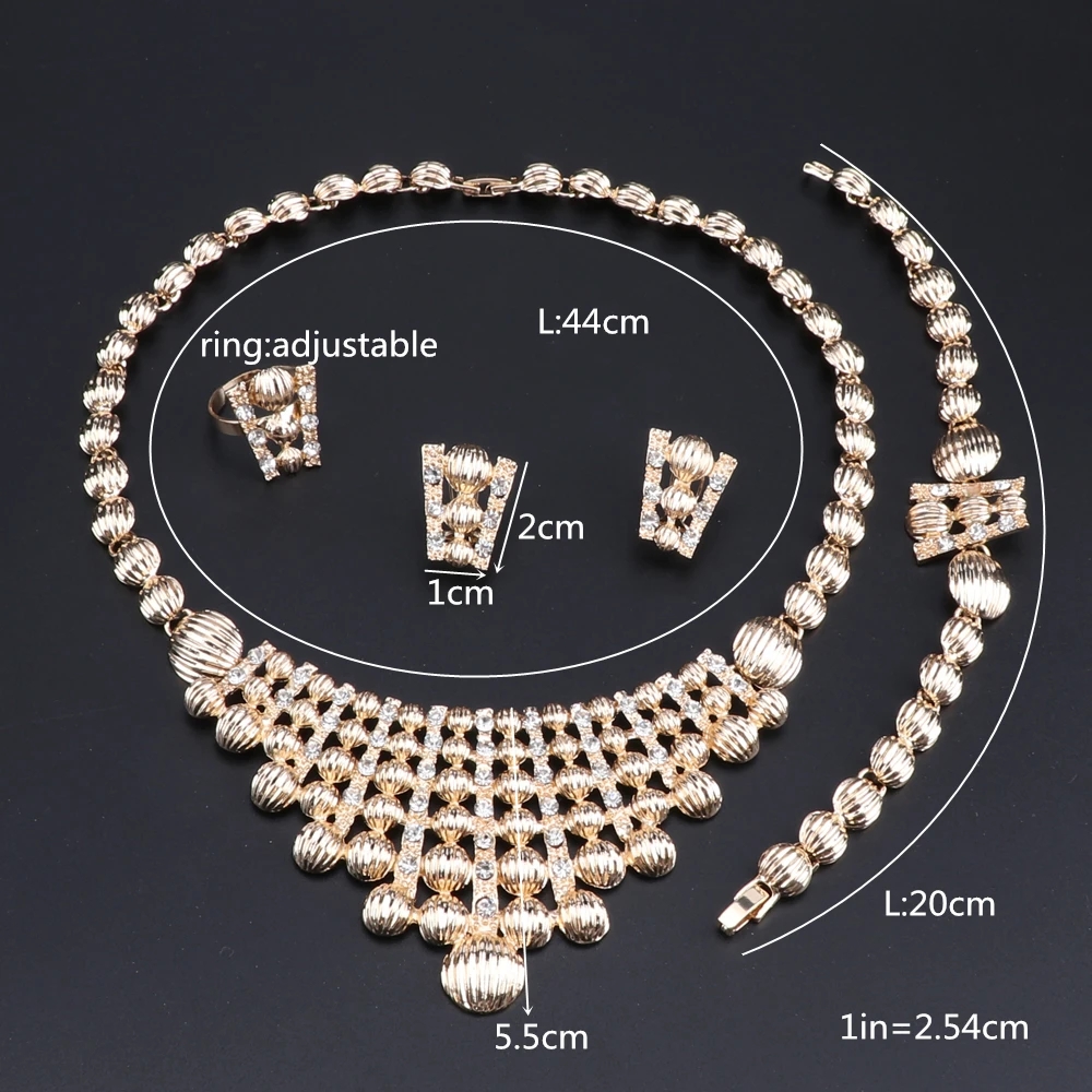 Groothandel Bruidscadeau Nigeriaanse Vrouw Bruiloft Afrikaanse Kralen Sieraden Set Merk Dubai Goud Kleur Kristal Ketting Sieraden Sets