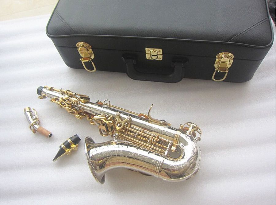 Новый саксофон-сопрано с изогнутой шеей SC-9937Small Sax B Flat Высококачественный латунный никель-серебряный саксофон с футляром для мундштука