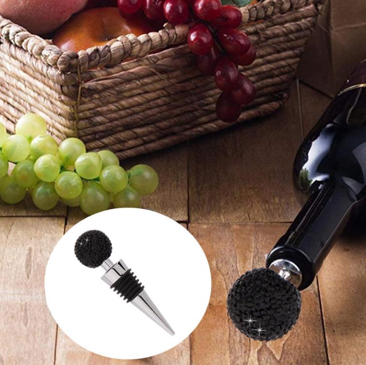 Rhinestone Bottle Stopper rostfritt stål Small Round Ball Crystal Diamond Wine Stoppers Wedding Party Gifts for Bar Tools SN5294