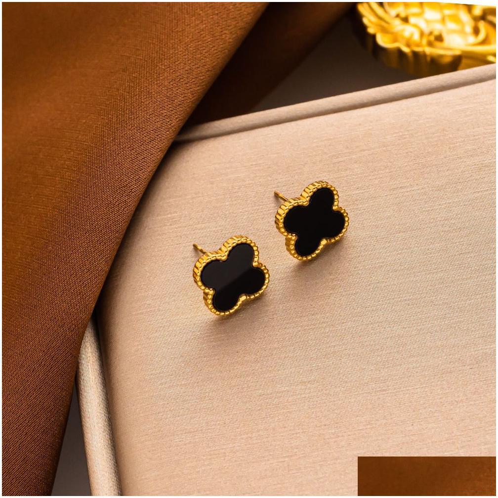 Stud 18K Gold Placed Luxury Designer Stud arring 4/Four Leaf Clover Jewelry Mashion Charm Women Wedding Hight