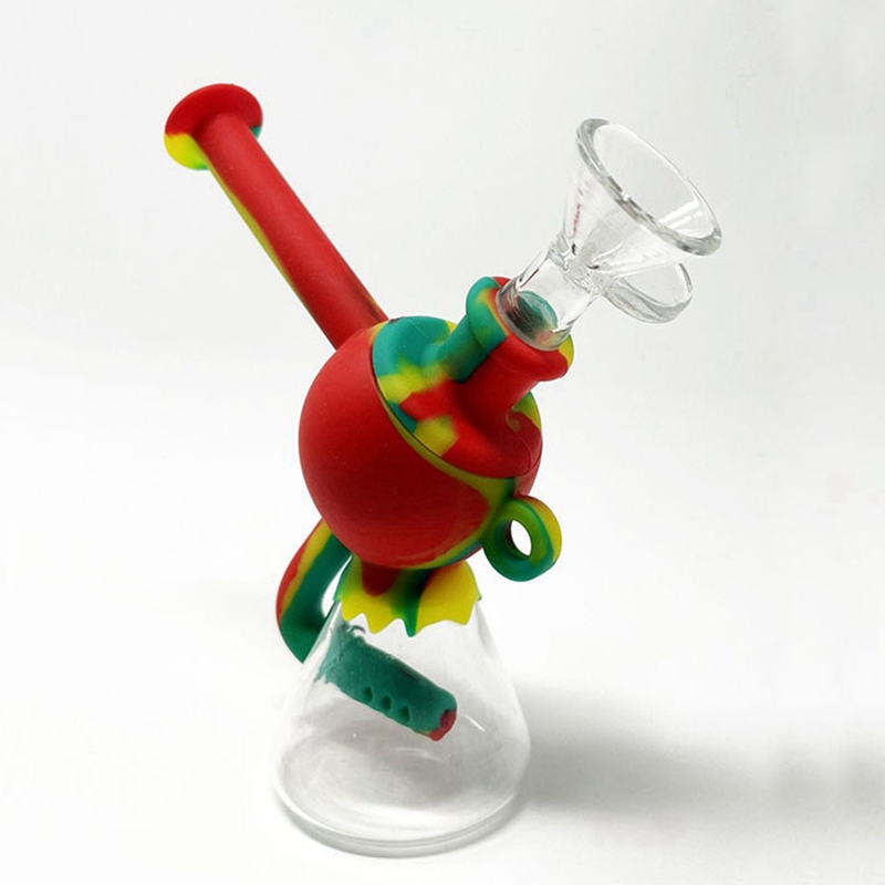 Färgglad rökning hemisfär silikon bong pipes kit glas flaska resebubbler tobak filter tratt sked skål oljerigs vattenrör dabber hållare dhl