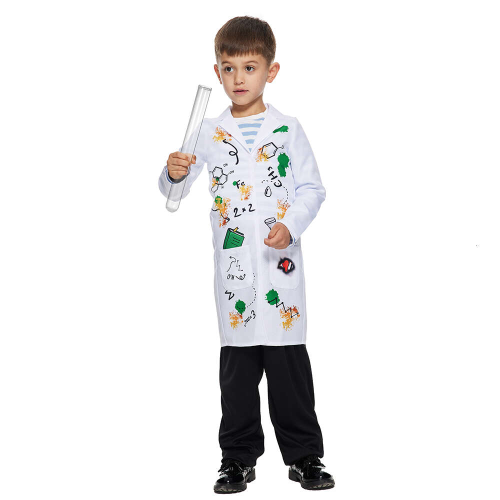 cosplay Eraspooky Child Mad Scientist Boys Girls Lab Uniform White Coat with Wig Halloween Costume Carnival Purim Fancy Dresscosplay