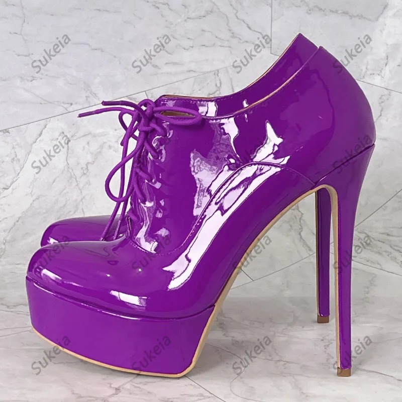 Sukeia handgefertigte Damen-Pumps, wasserdicht, runde Zehen, sexy Stiletto-Absätze, schöne rote und violette Partyschuhe für Damen, Übergröße, US-Größe 5–20