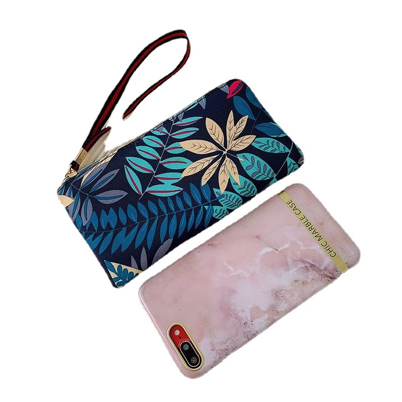 Coin Purses Oxford Leaf Printing Large Capacity Phone Long Clutch Bag Mix Color