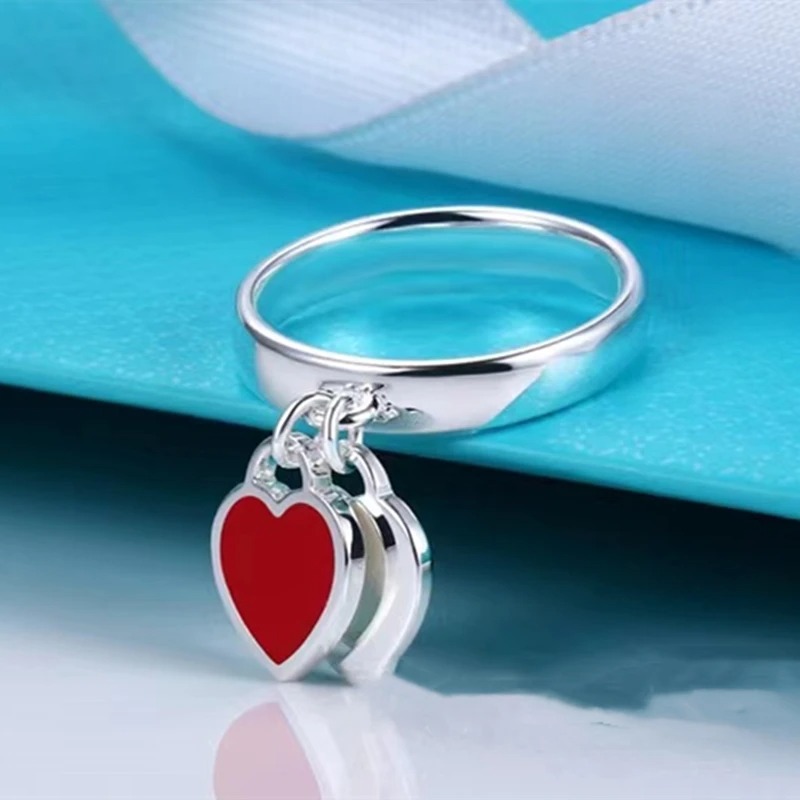 Mais recente edição 925 prata esterlina feminino masculino anel de banda por favor retorne a nova york coração jóias anéis azul vermelho rosa