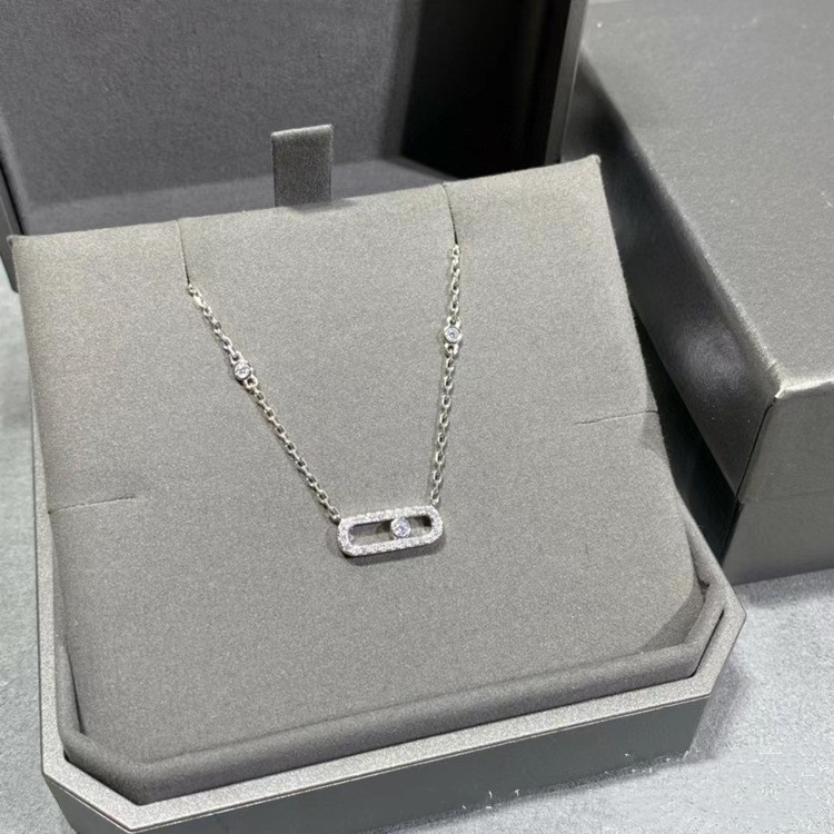 collana con tre diamanti in oro v di alta qualità da donna, nuovo pendente scorrevole con diamanti pieni, catena flessibile con clavicola rotolante con scatola