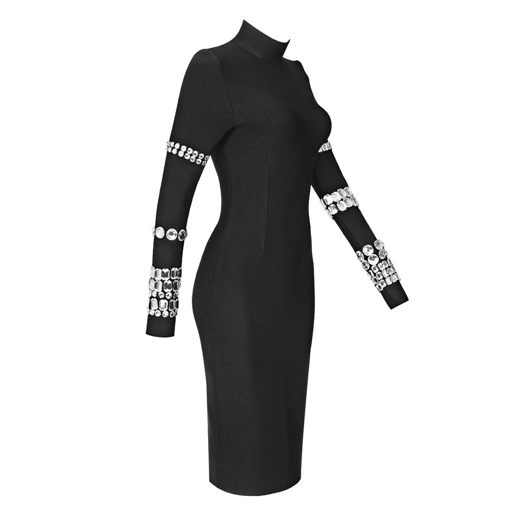 100 2023 Runway Dress Spring Autumn Dress Brand Same Style Empire Crew Neck Long Sleeve Black Womens Dress Fashion moduofe