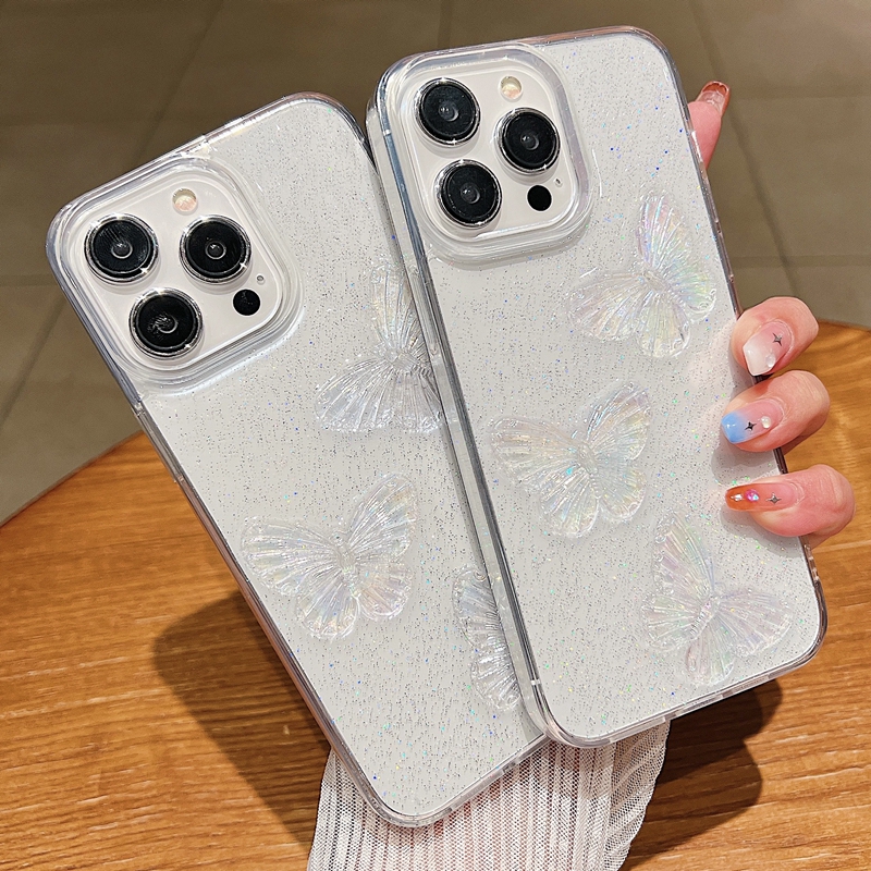 Motyl kroplowy klej na iPhone 15 plus 14 13 12 Pro Max 11 xr xs x 8 7 Hard PC akryl miękki TPU gwiazdy gwiaździste blning brokat mody telefon komórkowy Coque skór