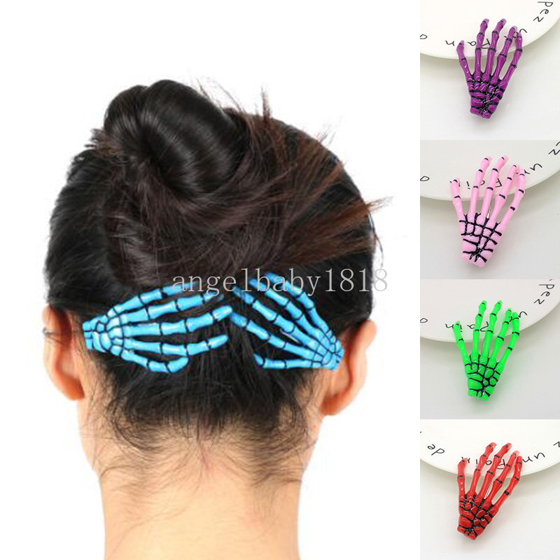 Creative Skeleton Hand Bone Hair Clip Bone Claw Gripper Ghost Skull Hairpin Barrettes Women Girls Halloween Hair Accessories