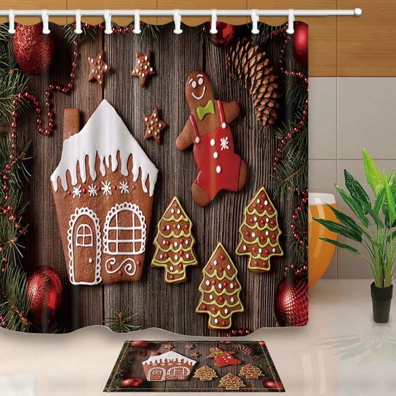 Jul pepparkakor man dusch gardin vattentät jul temat badrum polyester tyg badrumsdekor