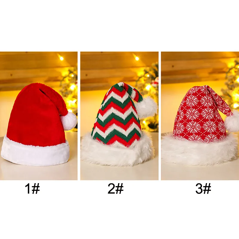 Red Christmas Hat Soft Plush Striped snowflak Hats Santa Claus Cosplay Cap Children Adults Xmas Party Decoration Caps TH0091