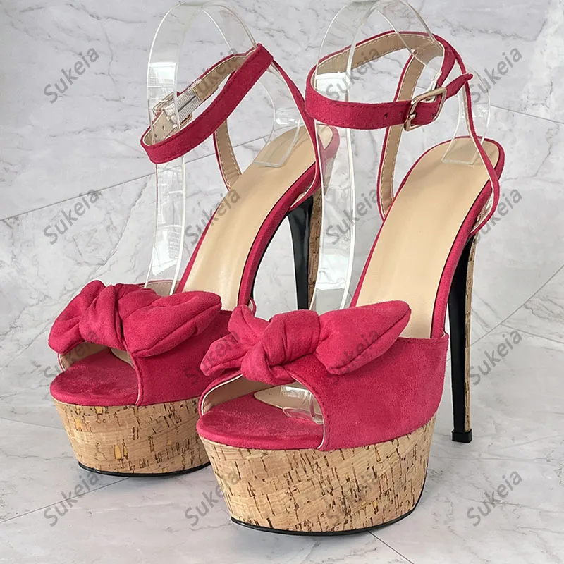 Sukeia Nieuwe Vrouwen Zomer Platform Sandalen Sexy Stiletto Hakken Peep Toe Mooie Fuchsia Banket Schoenen Dames Plus Amerikaanse Maat 5-20