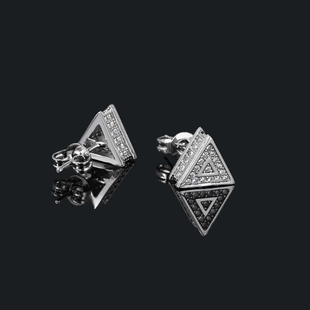 Triangel Män örhängen Hip Hop Rock Luxury Iced Out Crystal Zircon White Gold Plated Pierced Stud Earrings smycken gåvor