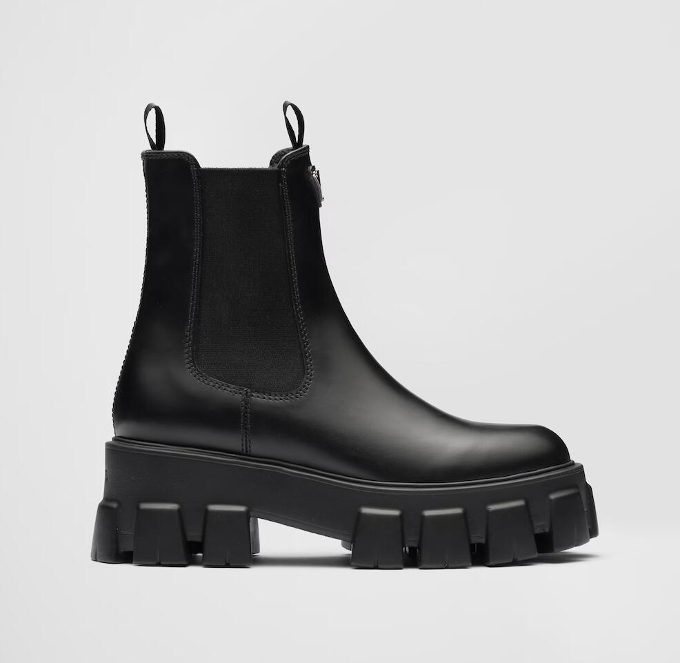 Hiver élégant marque Monolith femmes bottines Chunky Combat Boot semelles de cosse noir en cuir brossé fête de mariage Lady Martin bottillons avec boîte