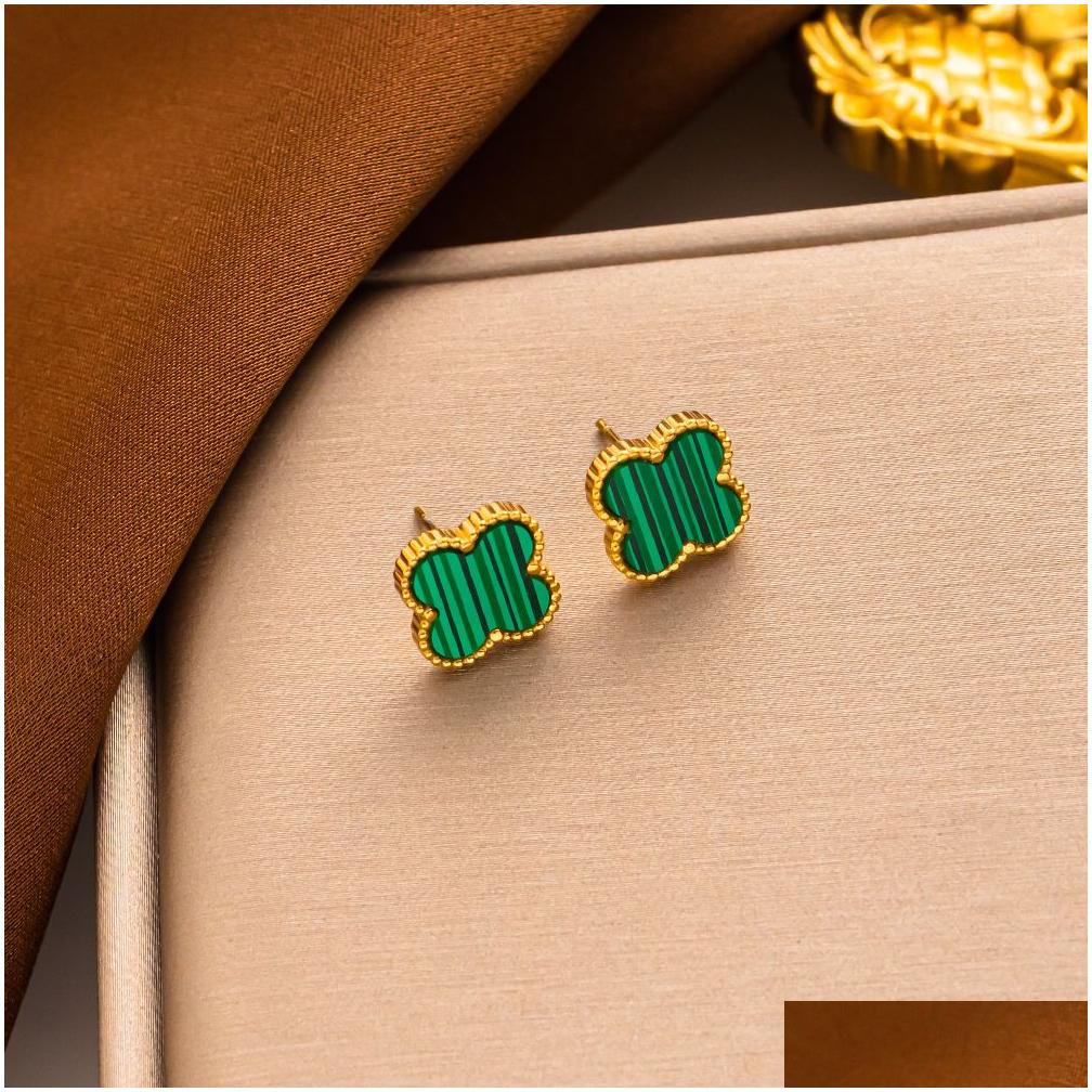 Stud 18K Gold Placed Luxury Designer Stud arring 4/Four Leaf Clover Jewelry Mashion Charm Women Wedding Hight