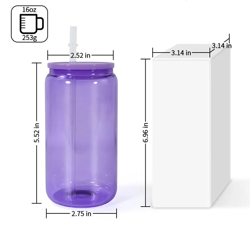 Gekleurde 16oz sublimatie blanks glazen bekers tuimelaar sap Mason Jar ijsdrank bier drinken kan glazen kopjes koffiemokken met plastic deksels rietjes