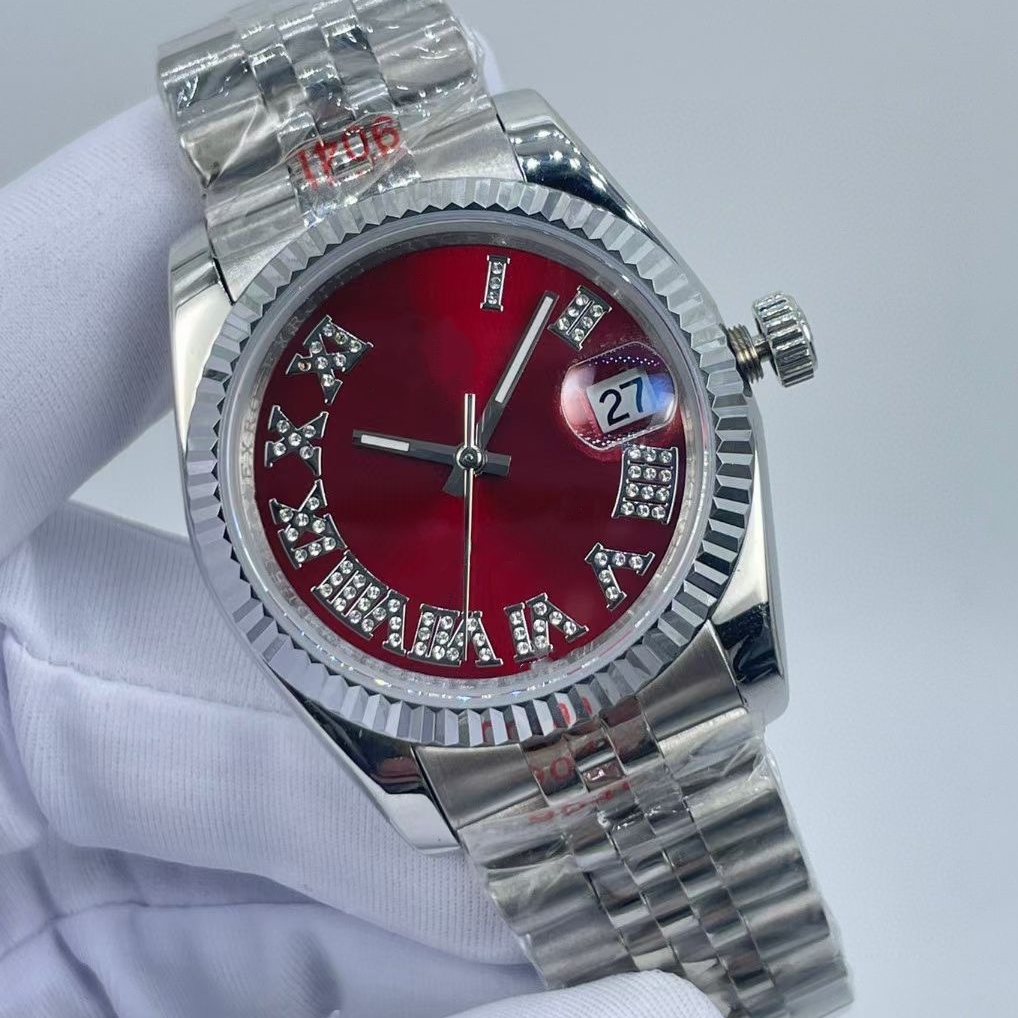 Novo Mens Womens Watch High End Designer Movimento Automático Diamond Watch 36mm Tamanho Diamond Chain Impermeável Sapphire Glass Luxury Watch Day Date