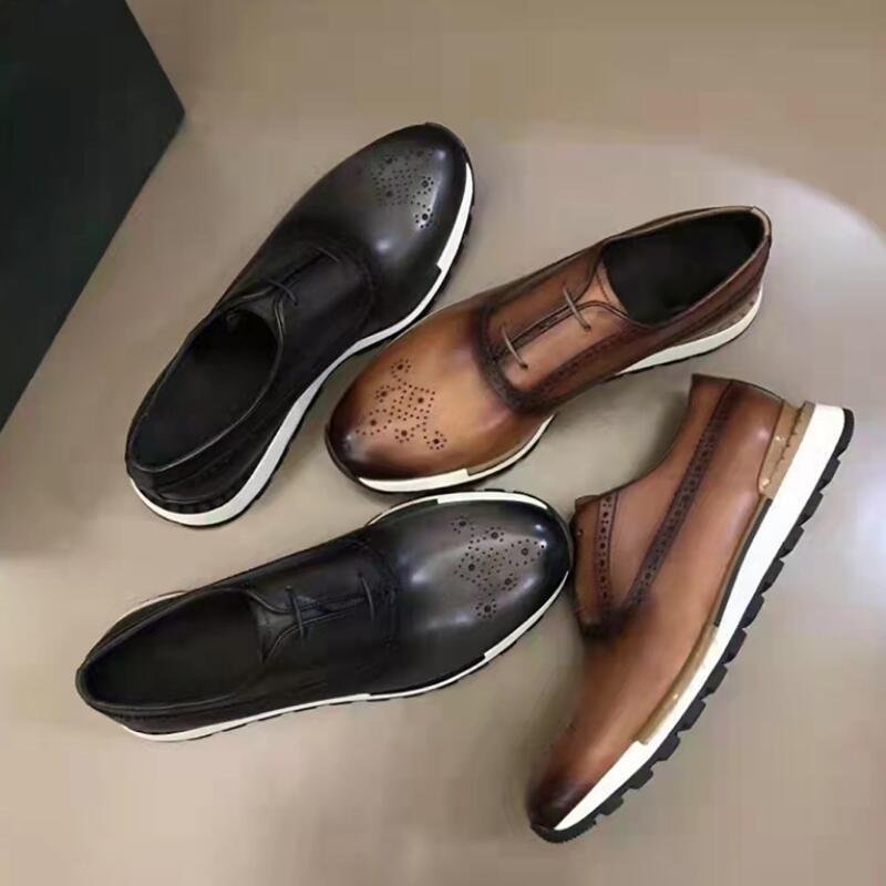 Sneakers pour hommes Véritable lacets en cuir confortable Daily Oxford Chaussures décontractées pour les hommes en plein air Marking Flats Footwear A33