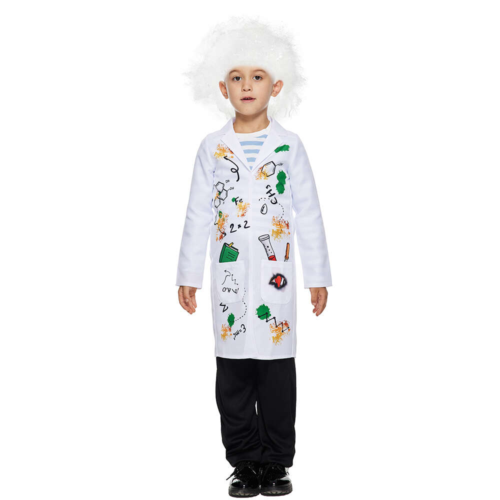 cosplay Eraspooky Child Mad Scientist Boys Girls Lab Uniform White Coat with Wig Halloween Costume Carnival Purim Fancy Dresscosplay