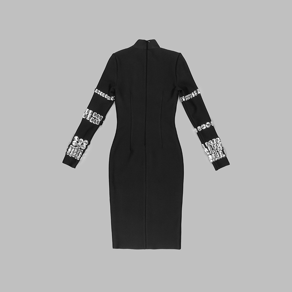 100 2023 robe de piste printemps automne robe marque même Style Empire col rond manches longues noir femmes robe mode moduofe