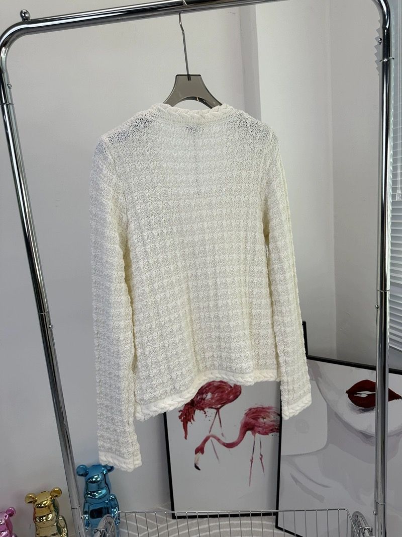 Kvinnors långärmad V-Neck enkelbröst logotyp broderi stickad tröja cardigan sml