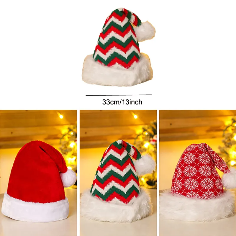 Red Christmas Hat Soft Plush Striped snowflak Hats Santa Claus Cosplay Cap Children Adults Xmas Party Decoration Caps TH0091