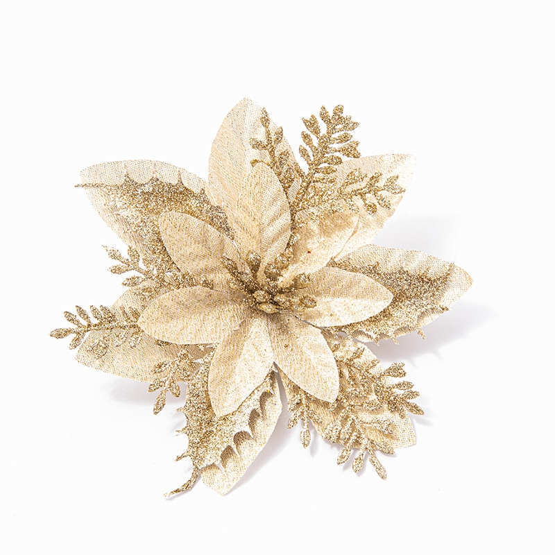 14 cm künstliche Seidenblumenköpfe, Weihnachtsbaum, Hochzeit, Party, DIY-Dekoration, künstlicher Kunststoffstoff, Gold, Rot, Silber, Kranz mit Eisendraht, für Zuhause, festliche Lieferungen