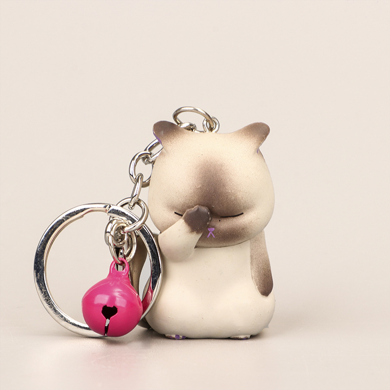 Porte-clés en résine pour chat couvrant le visage, pendentif de poupée de chat mignon de dessin animé, petit cadeau