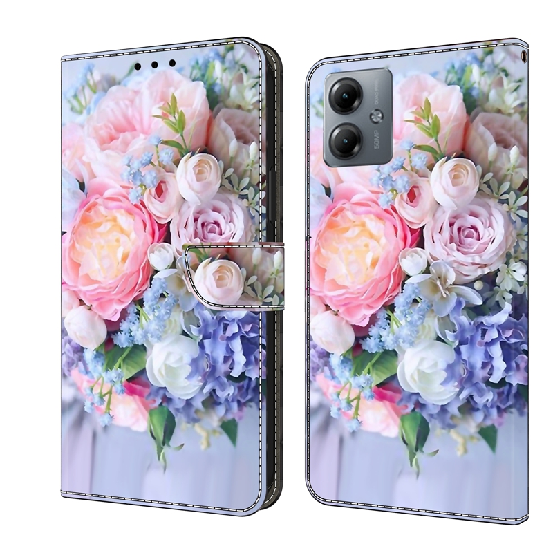 Fashion Flower Rose Wallet Falls för Samsung S24 Plus Ultra A05S A15 Moto G14 G54 Xiaomi 14 13T Pro Redmi 13C Butterfly Cat Holder ID Card Slot Flip Cover Pu Leather Pouch