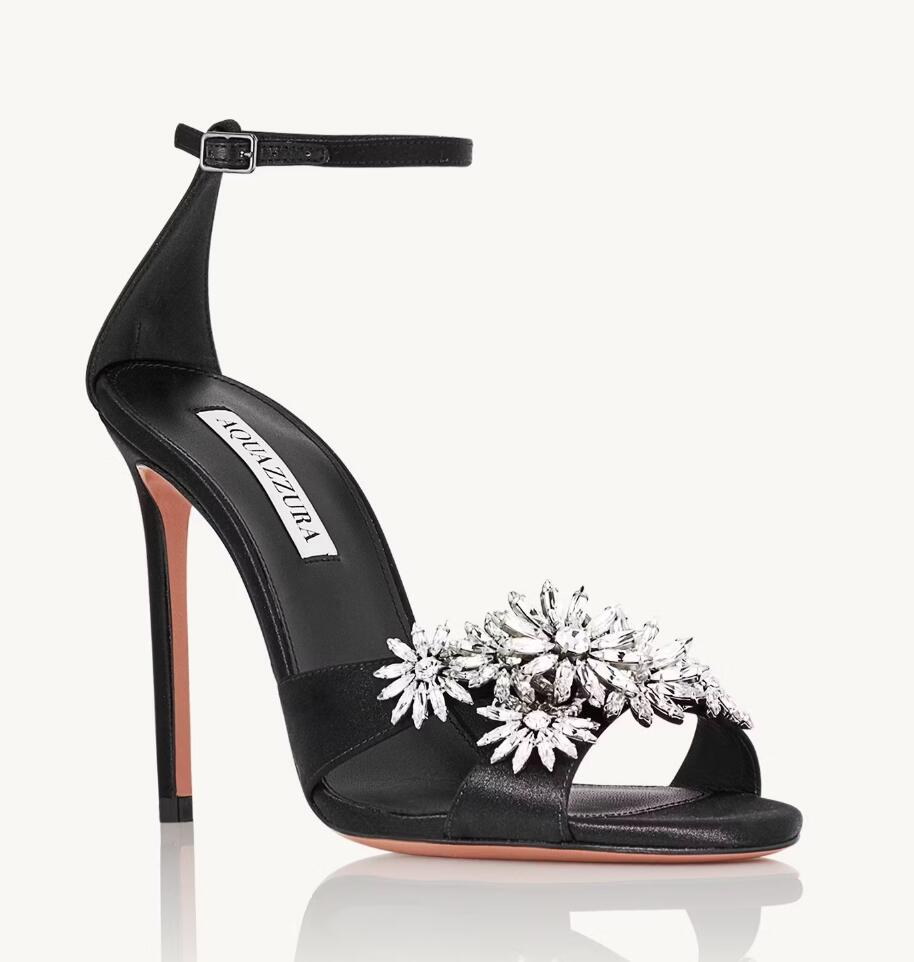 Famous Design Women Crystal Margarita Sandals Shoes Floral-embellishments Lady Stiletto High Heel Wedding,Party,Dress,Evening Gladiator Sandalias With Box.EU35-43