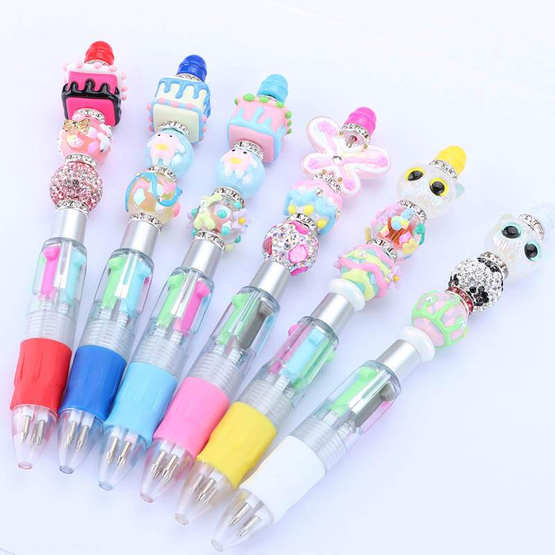 Ja Novelty Fat Diy Cartoon Kawaii Papeleria 4 Kärnor Fyll på Beadable Ballpen Blank Rod ADD Fokalpärlor Transparenta 4 färger pärlstav bollpunkt flickor pärlor