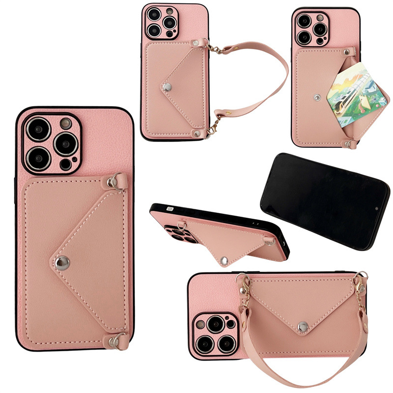 Borsa a mano Custodie telefoni Apple Iphone15 14 13 12 Plus Porta carte Pro Max Cinturino in pelle PU moda Anti-goccia Supporto telefono cellulare Coperture protettive telefono non ingiallite