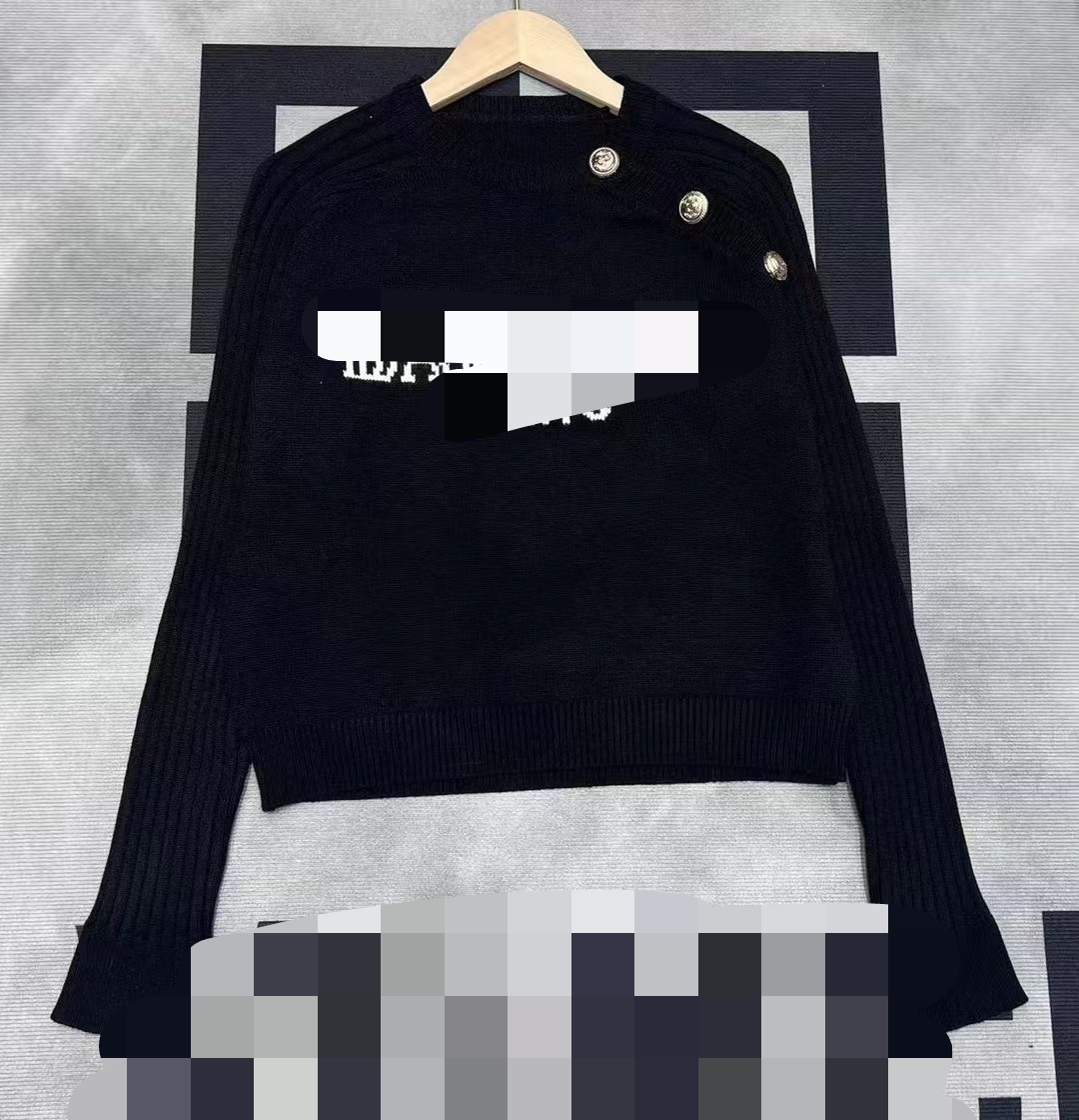 1017 2023 Autumn Märke samma stil kvinnliga tröjor Crews Neck Black Pullover Långärmad kvinnors kläder Fashion Fengjie6