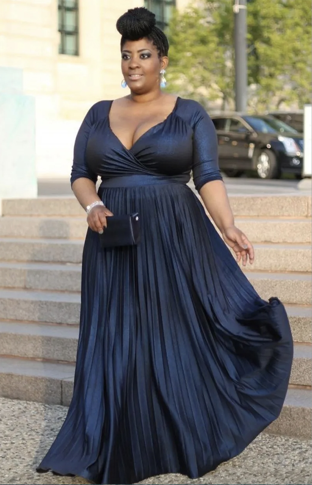 Plus Size A-line Navy Mother Of the Bridal Dresses Floor Length Ruffles Formal Wear Mother Dresses Celebrity Formal Evening Gowns